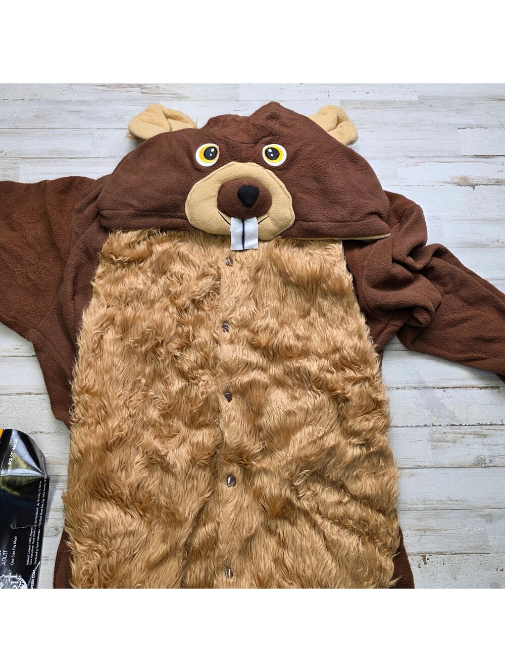 Spirit Halloween Bear Beaver Costume Adult OSFM Hooded Union Suit Funny Animal